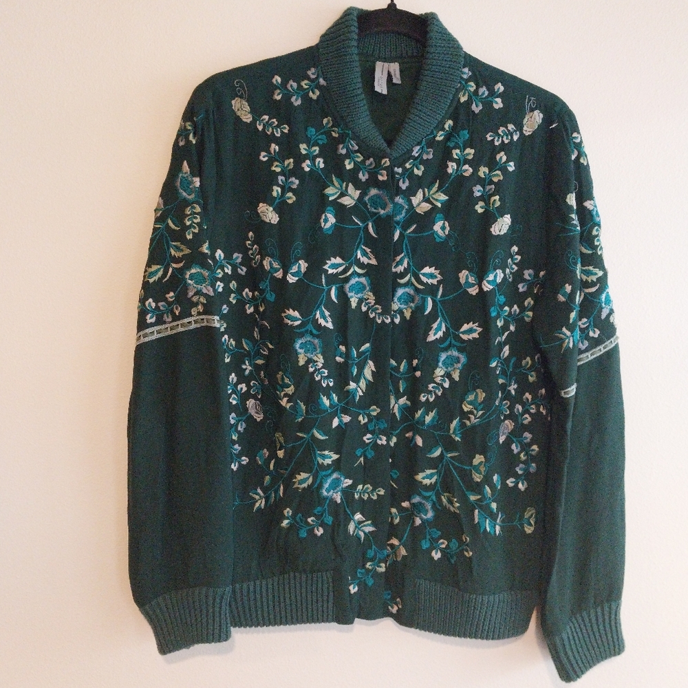 Blank London Sheena Floral Embroidered Button Down Bomber Jacket
